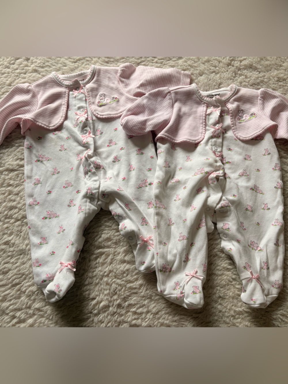 *TWINS* Little Me White and Pink Floral Footed Pajama Set